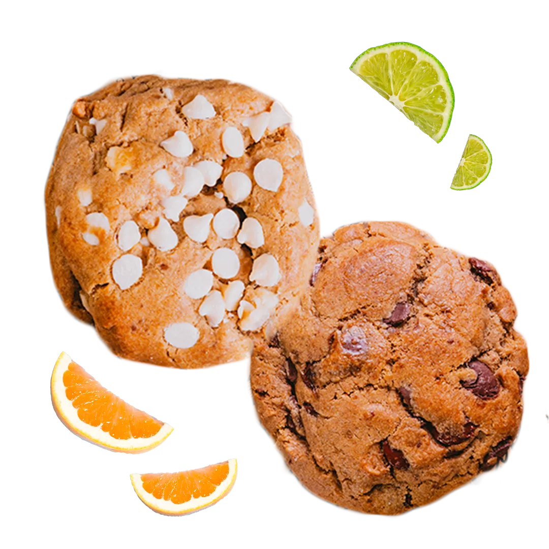 Cookies de limão com chocolate branco e de laranja com chocolate